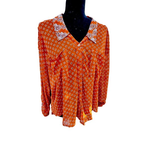 Free People Women's Orange Paisley Long Sleeve Blouse Size Small - Picture 3 of 16